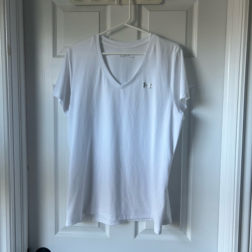 Under Armour UA Tech V-Neck T-Shirt White Women’s XL Loose Fit HeatGear
